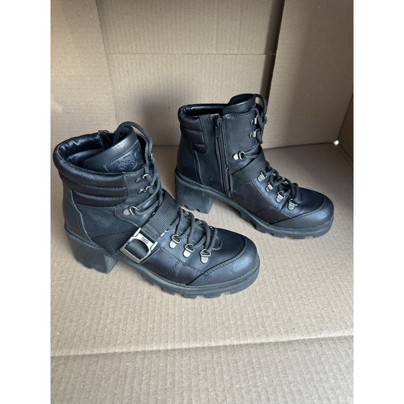 Guess Shoes - G By Guess Rollin Combat Black W/Buckle Womens  Boots Satin And Leather‎ Sz 9M